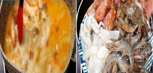 شوربة سي فود و مكرونة مبكبكة بفواكه البحر بطريقة المطاعم الشهيرة