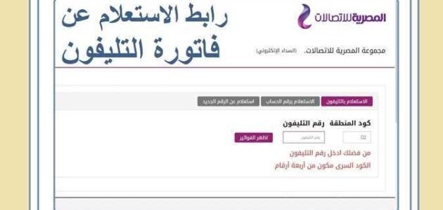 رابط الاستعلام عن فاتورة التليفون الارضي لشهر سبتمبر 2023 برقم الهاتف الشركة المصرية للاتصالات