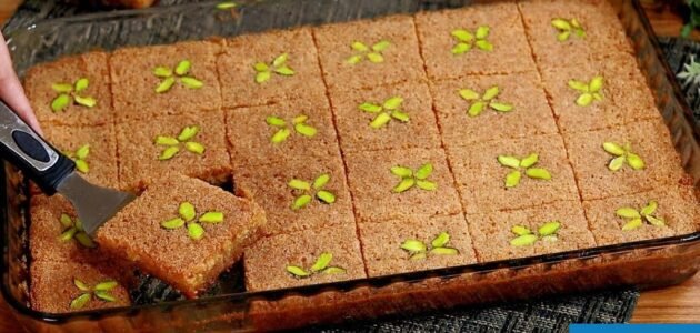 ألذ صينية بسبوسة بلون وطعم رائع والقوام مضبوط