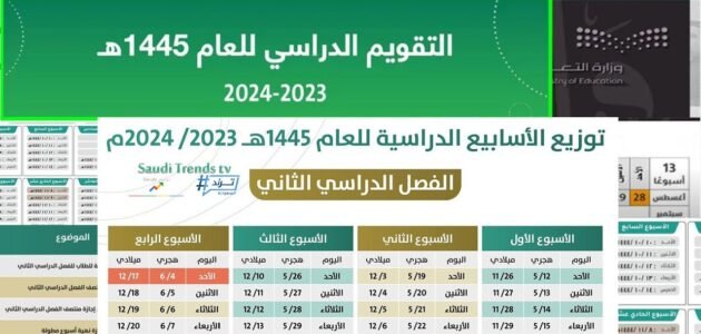 الأسابيع الدراسية للفصل الدراسي الأول 1445 التوزيع الجديد وزارة التعليم السعودية